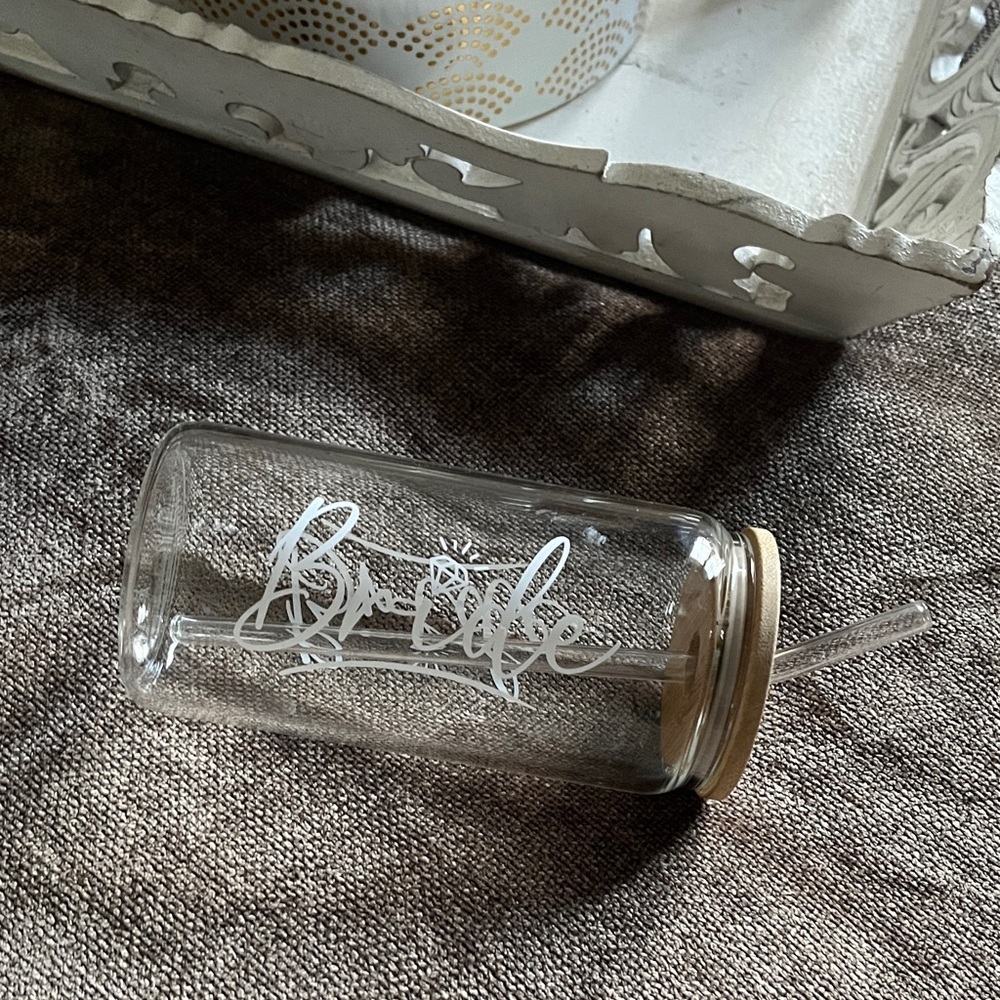 Glass Tumbler with Straw - Bride Design